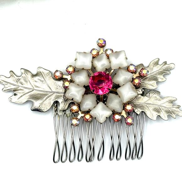 Bridal Hair Comb Winter Wedding Accessory Silver Leaf Winter White - Picture 4 of 7